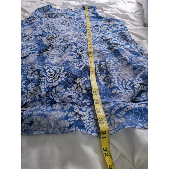 Fever Blouse Women 2X Blue Paisley Mosaic Chiffon Top Sleeveless Casual Coastal - Picture 12 of 12